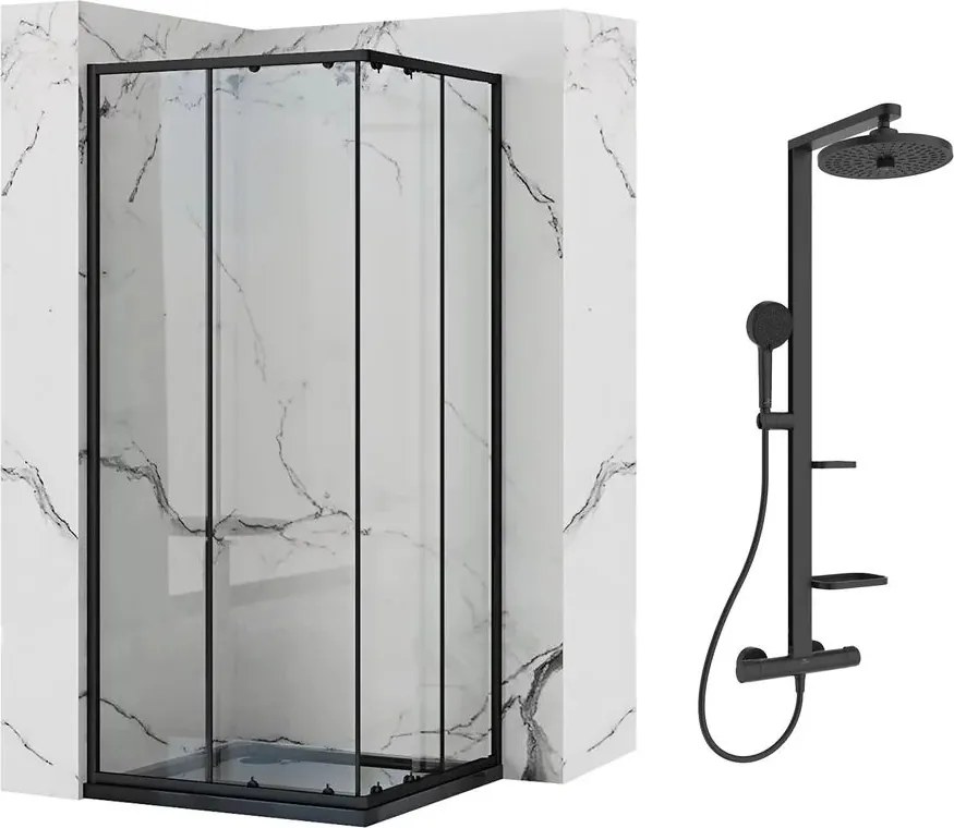 Pachet cabina de dus Rea Punto negru 90x90 cm si coloana de dus Ideal Standard Alu+ negru