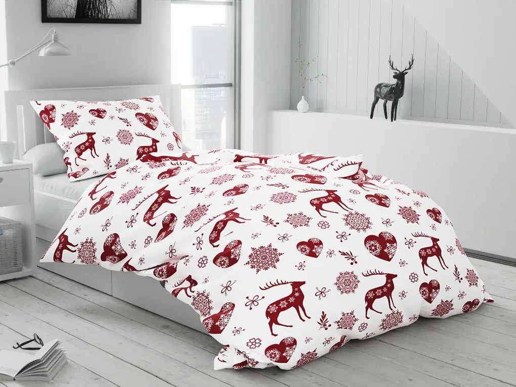 Lenjerie de pat din bumbac alba HEARTS AND REINDEER Dimensiune lenjerie de pat: 70 x 90 cm | 140 x 200 cm