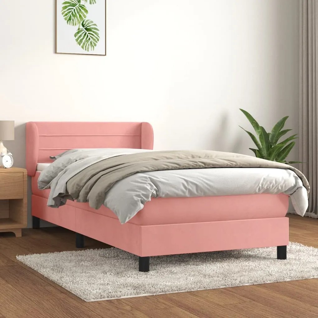 3127534 vidaXL Pat box spring cu saltea, roz, 90x200 cm, catifea