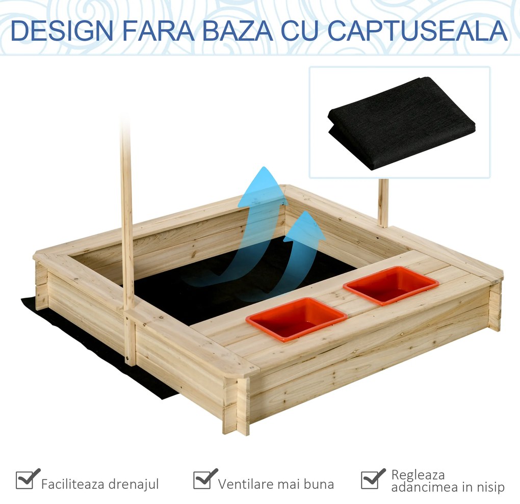Outsunny Loc de joaca cu nisip pentru copii 3-8 ani din lemn cu acoperis reglabil si scaune, joc pentru gradina cu 2 compartimente | Aosom Romania