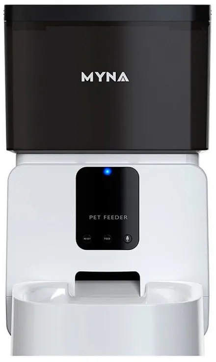 Dozator automat granule pentru caini si pisici MYNA , 5 L, Aplicatie Wi-Fi, Blocare buton, Hrana uscata, Alb/Negru