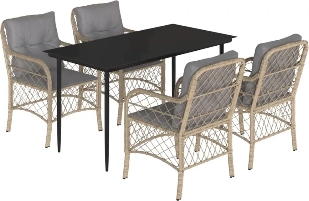 vidaXL Set mobilier pentru grădină, 5 piese, cu perne, bej, poliratan