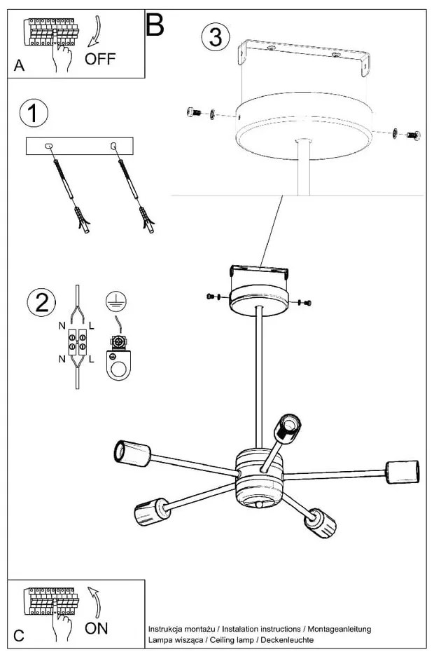 Plafonieră neagră 66x66 cm Benedett – Sollux