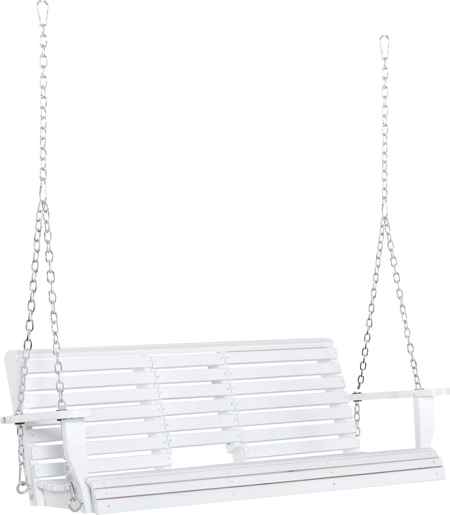 Outsunny Leagăn Suspendat pentru Exterior din Lemn de Brad cu Măsuță Rabatabilă și Suporturi pentru Pahare, Leagăn pentru Grădină sau Terasă cu 2-3 Locuri, Alb | Aosom Romania