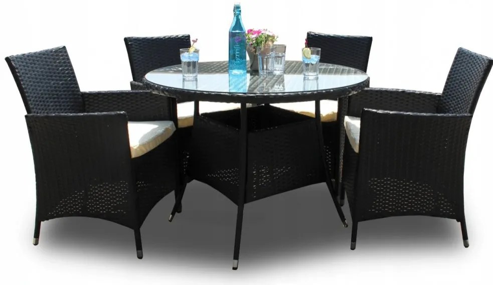 Set de masă și scaune de grădină din ratan negru