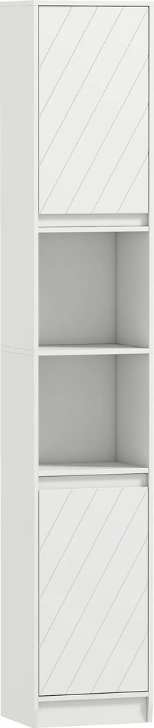 HOMCOM Dulap de baie tip coloană, compact, din lemn, cu 2 dulapuri și rafturi, 30x24x170 cm, alb | Aosom Romania