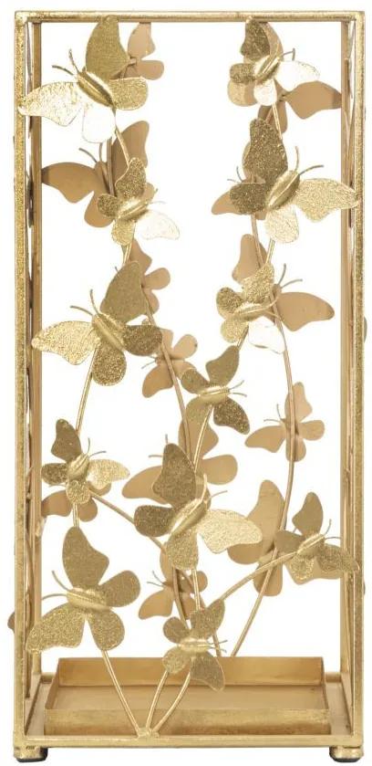 Suport umbrele auriu din metal, 22,5x22,5x48,5 cm, Butterflies Mauro Ferretti