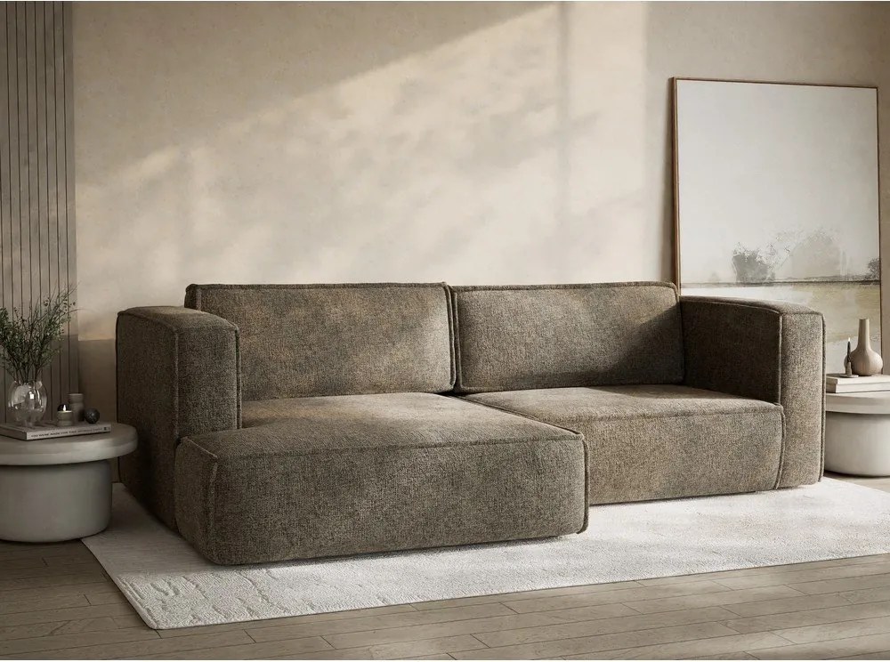 Colțar maro extensibil/cu spațiu de depozitare cu tapițerie din chenille (cu colț pe partea stângă/cu șezlong) Velto – Maison de Rêve