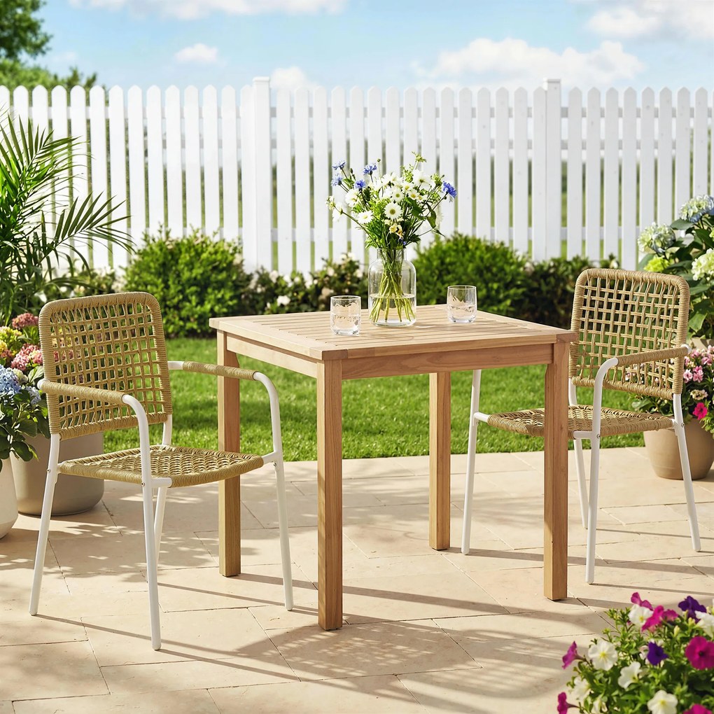 Outsunny Set de 2 scaune de grădină stivuibile din rășină împletită cu cotiere și spătar, 55x57x82cm, galben | Aosom Romania