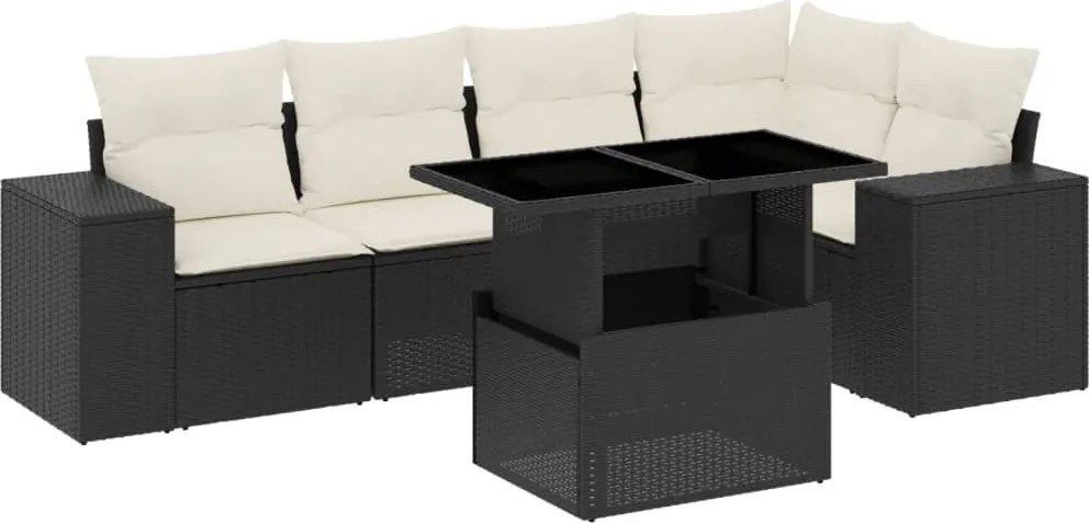vidaXL Set mobilier de grădină cu perne, 6 piese, negru, poliratan