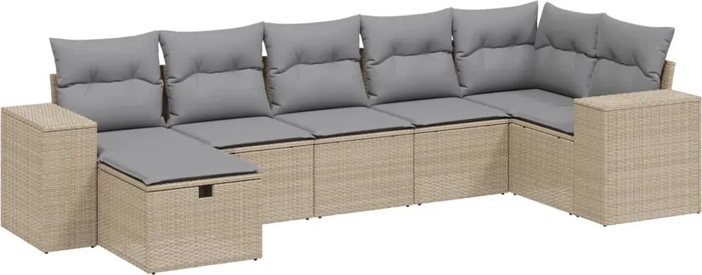 vidaXL Set canapele de grădină, 7 piese, cu perne, bej, poliratan