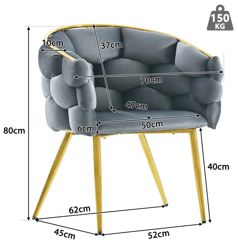 Scaun de lux din catifea cu structură posterioară aurie, protecție confortabilă pentru spate, țesătură din catifea moale, 50×47×80 cm, Gri