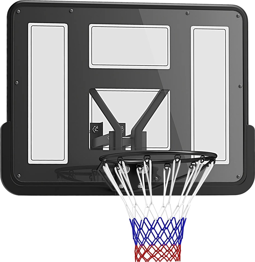SPORTNOW Coș de baschet de perete pentru exterior 110 x 75 cm, panou rezistent la spargere, inel Ø45 cm, negru | Aosom Romania
