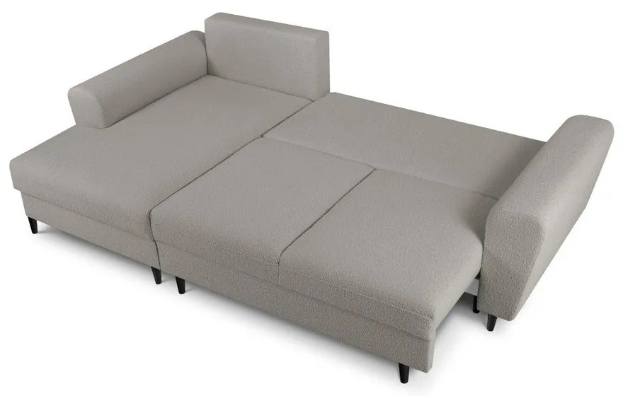 Colțar gri deschis extensibil, cu spațiu de depozitare cu tapițerie din țesătură bouclé (cu colț pe partea stângă, cu șezlong) Kyoto – Cosmopolitan Design