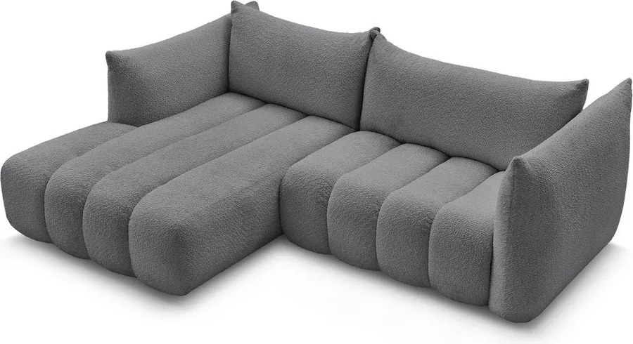 Colțar gri cu tapițerie din țesătură bouclé (cu colț pe partea stângă/cu șezlong) Azra – Bobochic Paris