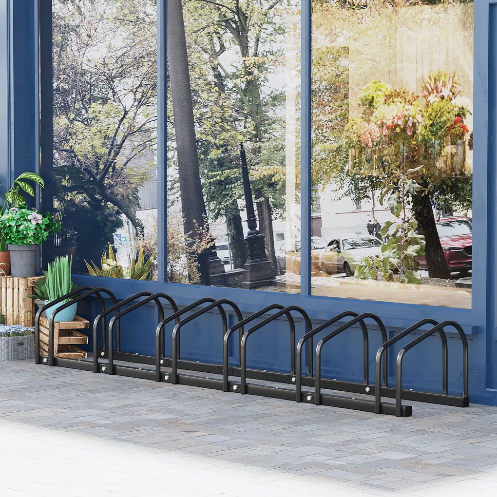 Suport de parcare pentru 6 biciclete din tuburi de otel Q235, Suprafata zincata 179x33x27cm negru HOMCOM | Aosom Romania