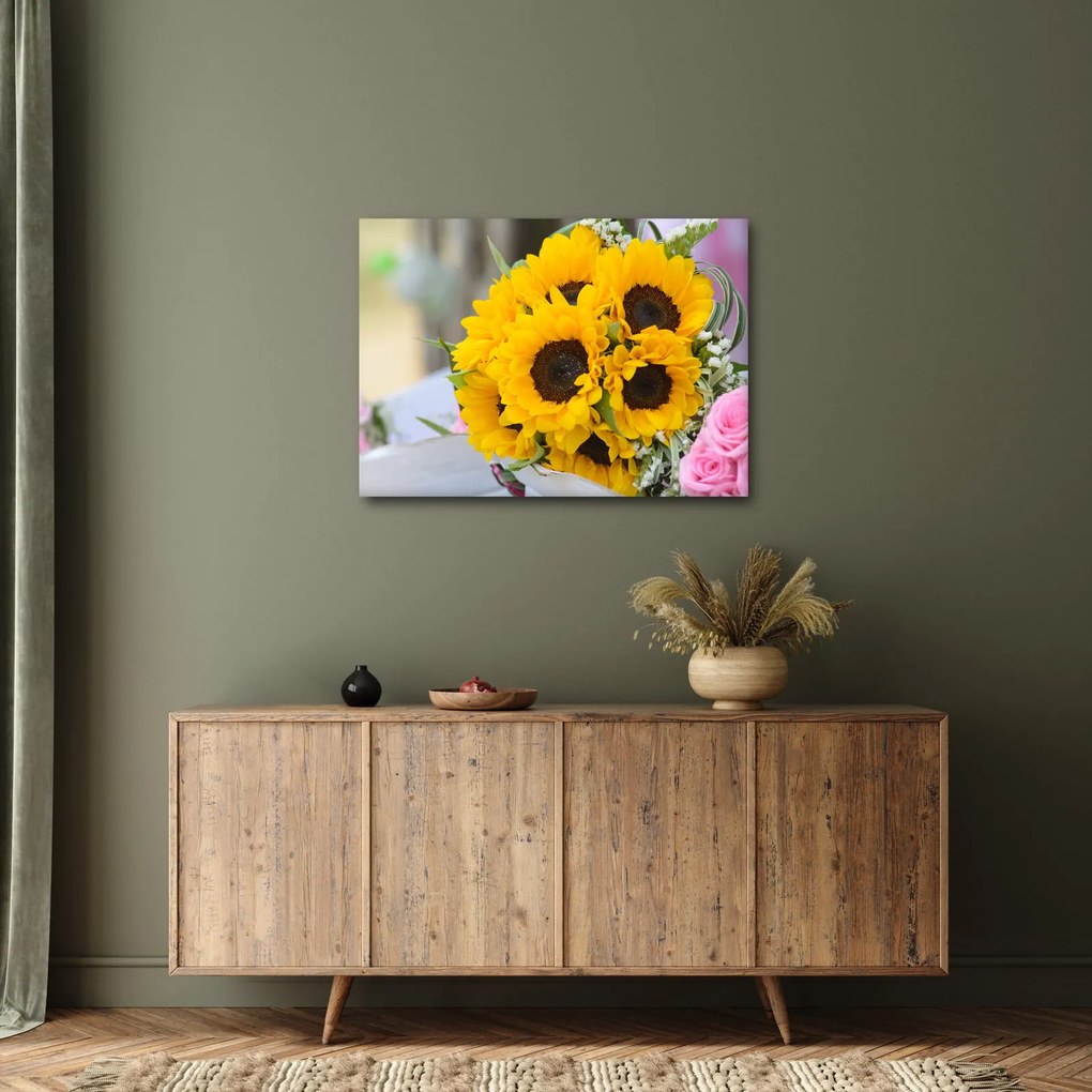 Tablou cu buchetul miresii de floarea soarelui (70x50 cm)
