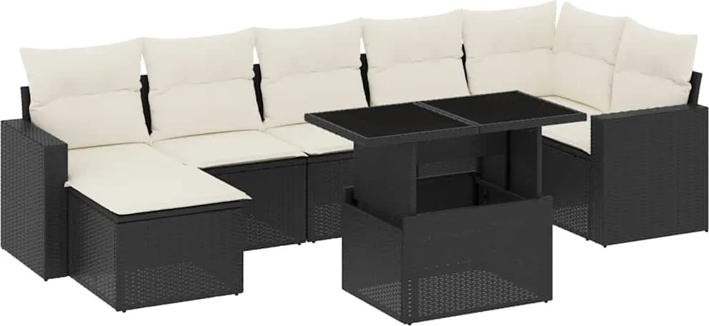 vidaXL Set mobilier de grădină cu perne, 8 piese, negru, poliratan