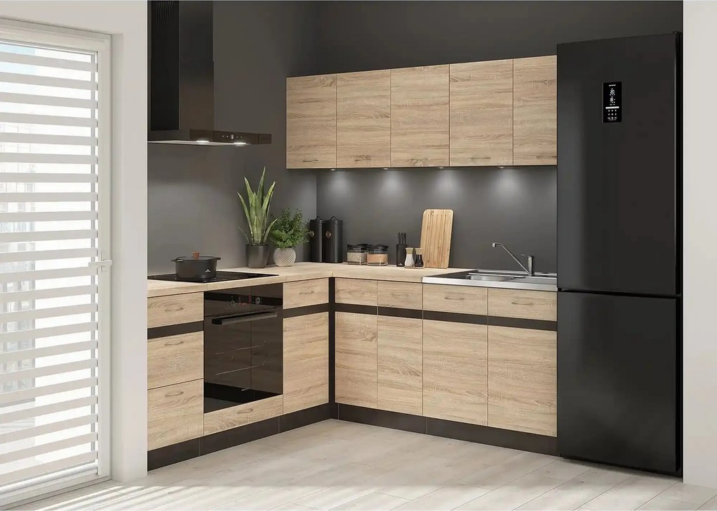 Set bucatarie JUNONA LINE, stejar sonoma/wenge, PAL, 200x200 cm, dreap