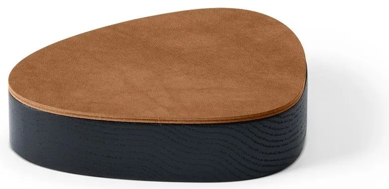Cutie de depozitare neagră-în culoare naturală din lemn și din piele ecologică cu capac, decorativă 14x12,5x3,5 cm Curve Nupo – LIND DNA