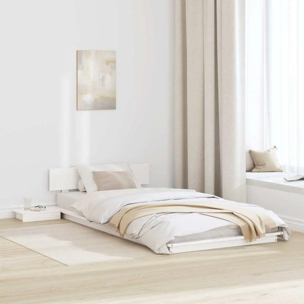 vidaXL Cadru de pat cu mese de noapte alb 75x190cm lemn masiv