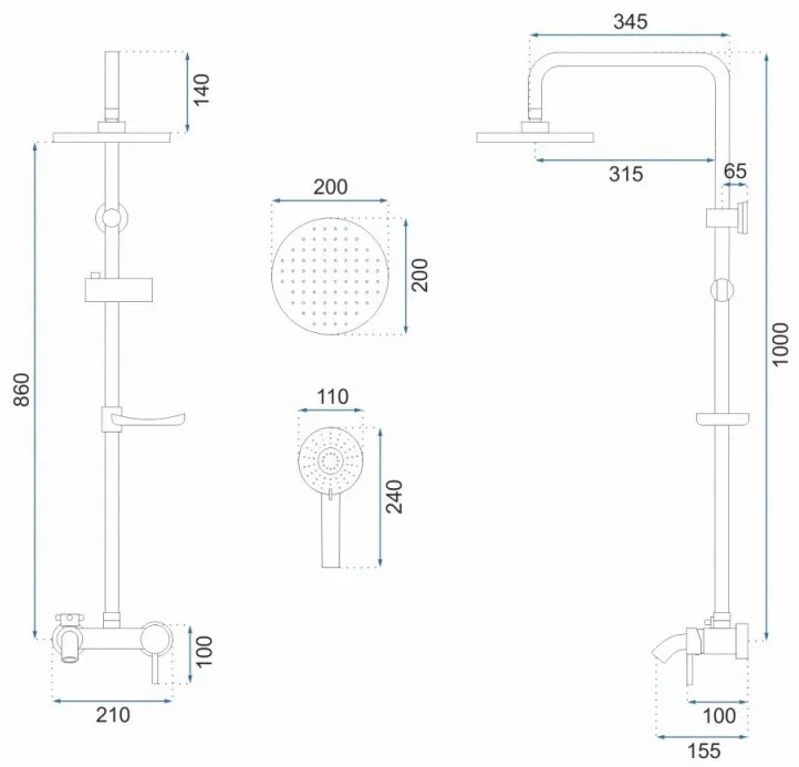 Baterie pentru dus Luis gold - H 105 cm