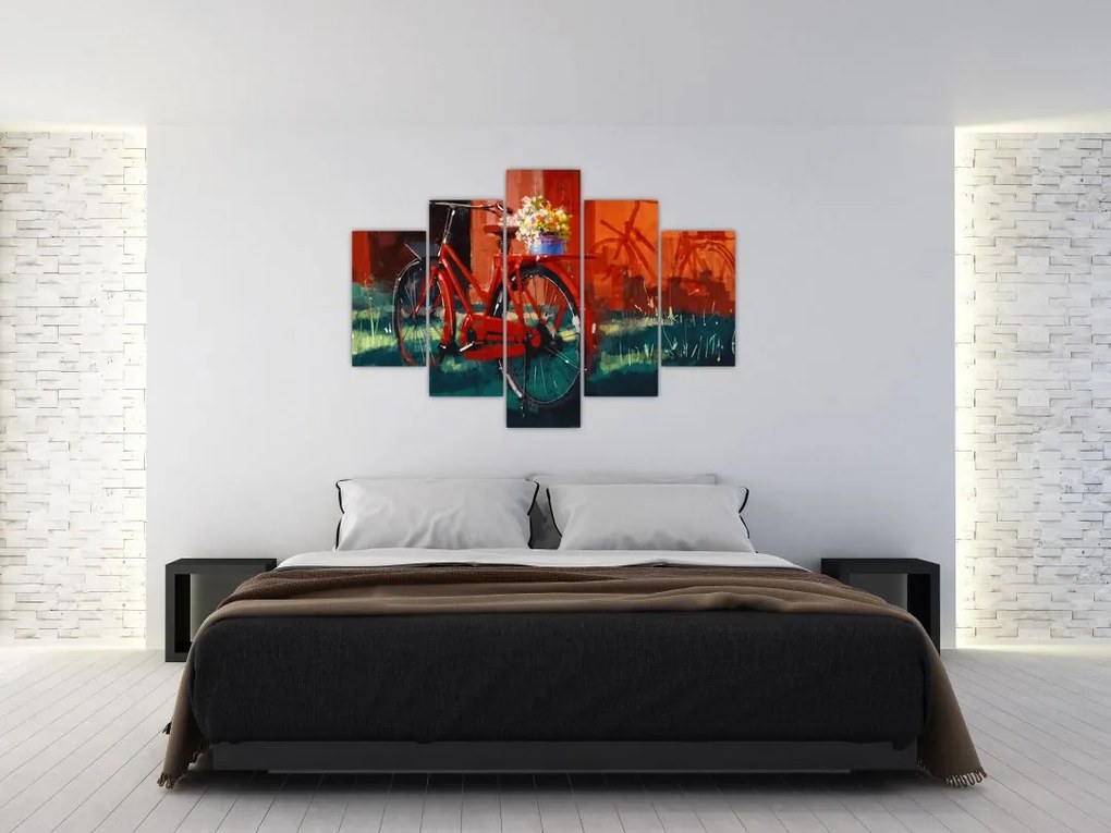 Tablou - Bicicleta roșie, pictură acrilică (150x105 cm)