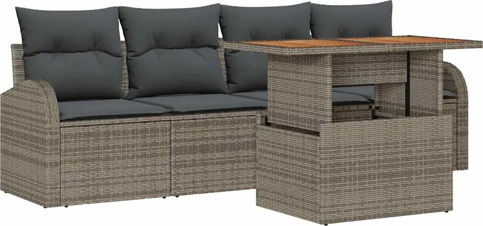 vidaXL Set de canapele pentru grădină 5 pcs Gri Rattan poli