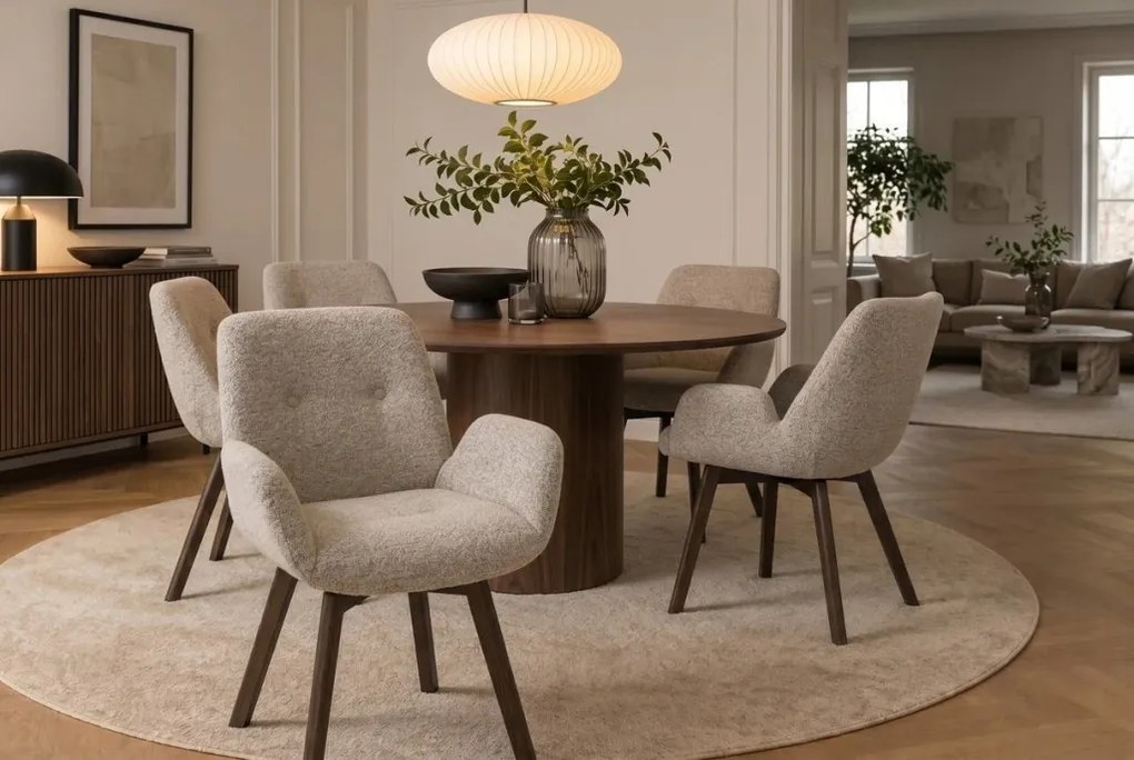 Set de 2 scaune pivotante, Lemn de stejar, textil boucle taupe BALTIC