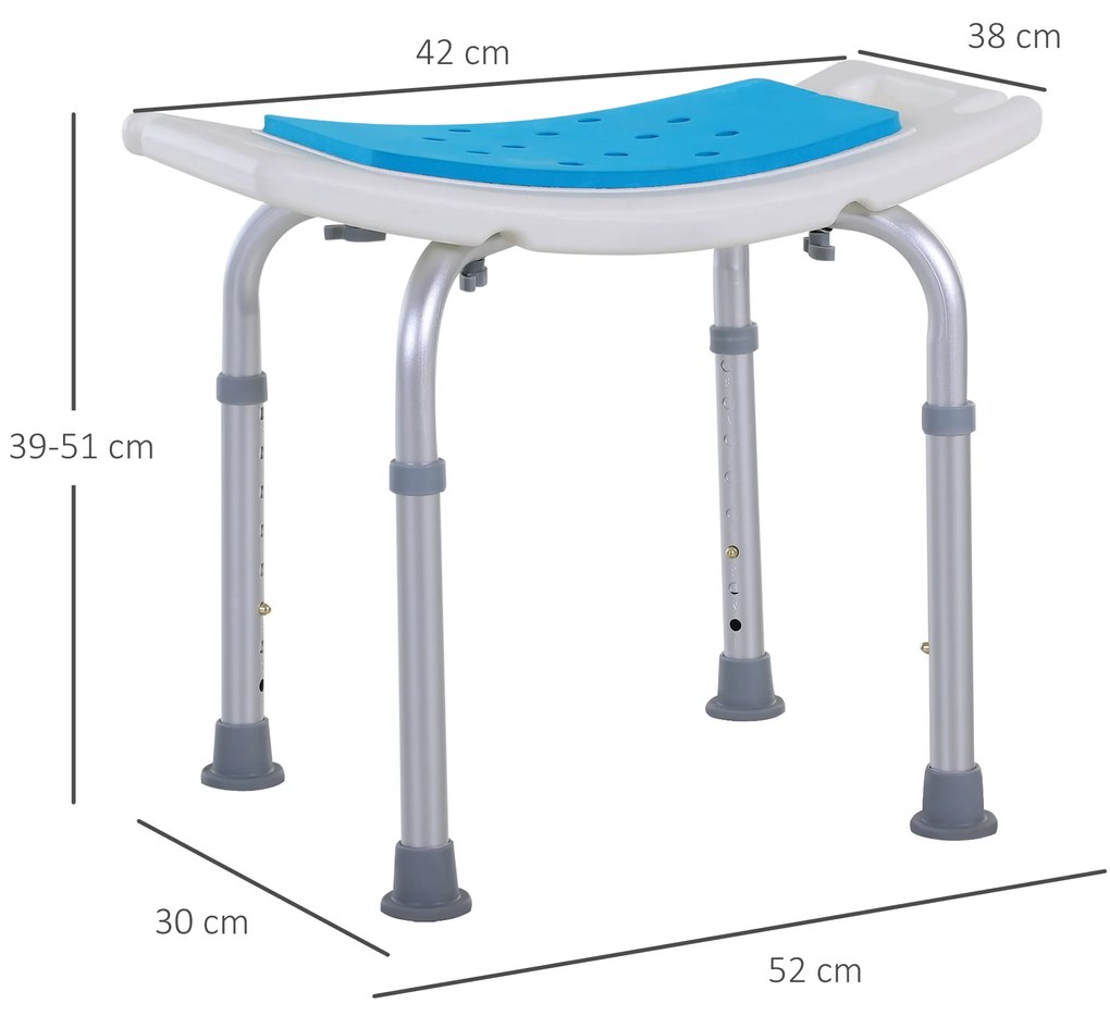 Scaun dus HOMCOM, aluminiu, antiderapant, inaltime reglabila | Aosom Romania