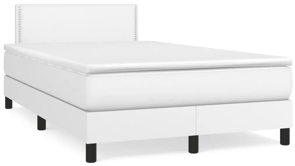 vidaXL Pat box spring cu saltea, alb, 120x190 cm, piele ecologică