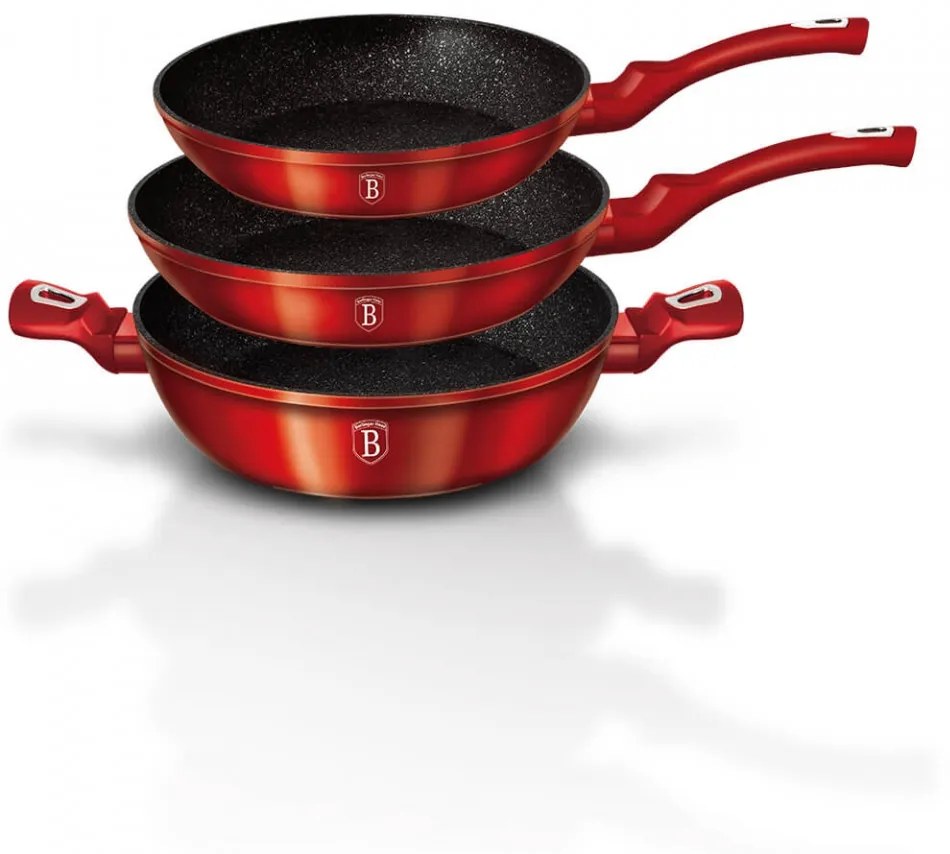 Set tigai marmorate (3 piese) din aluminiu forjat Burgundy Metalic Line Berlinger Haus BH 1290N