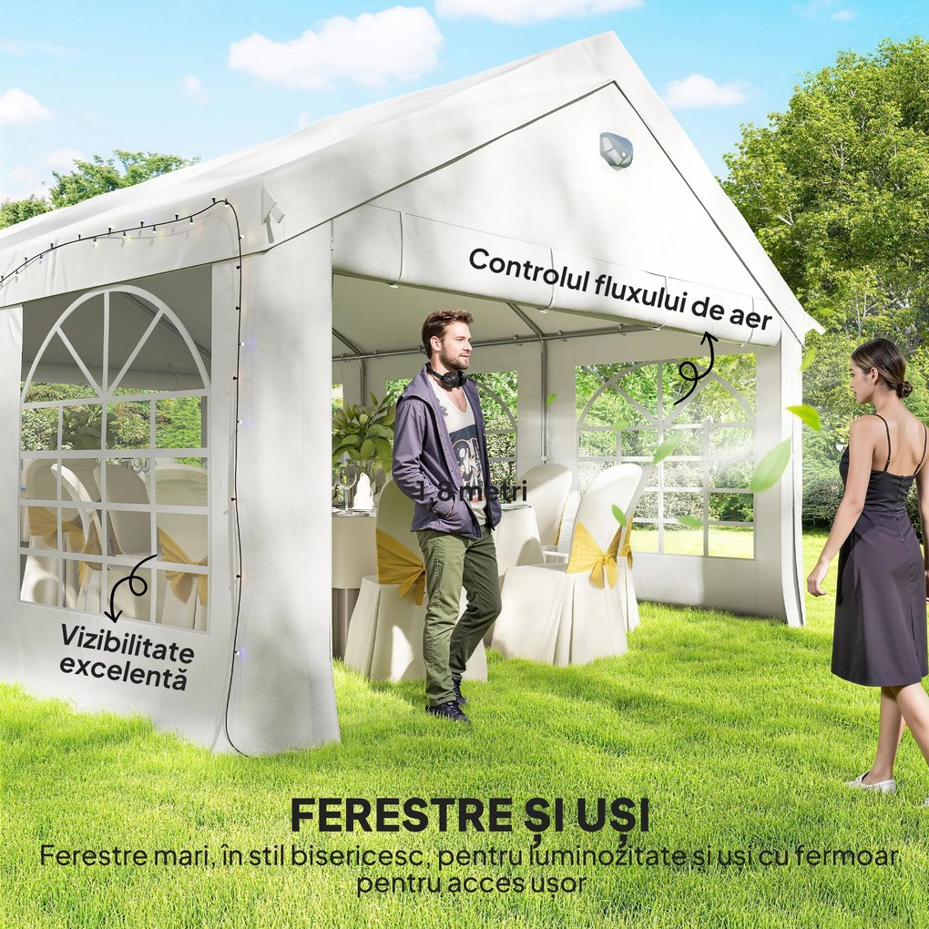 Outsunny Cort pentru Petreceri 4x6 m cu Ferestre și 4 Pereți Laterali Demontabili, din Oțel și PE, Alb | Aosom Romania