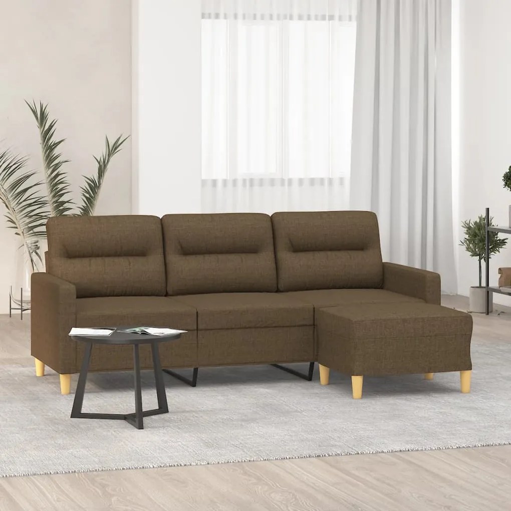 3153424 vidaXL Canapea cu 3 locuri cu taburet, maro, 180 cm, material textil