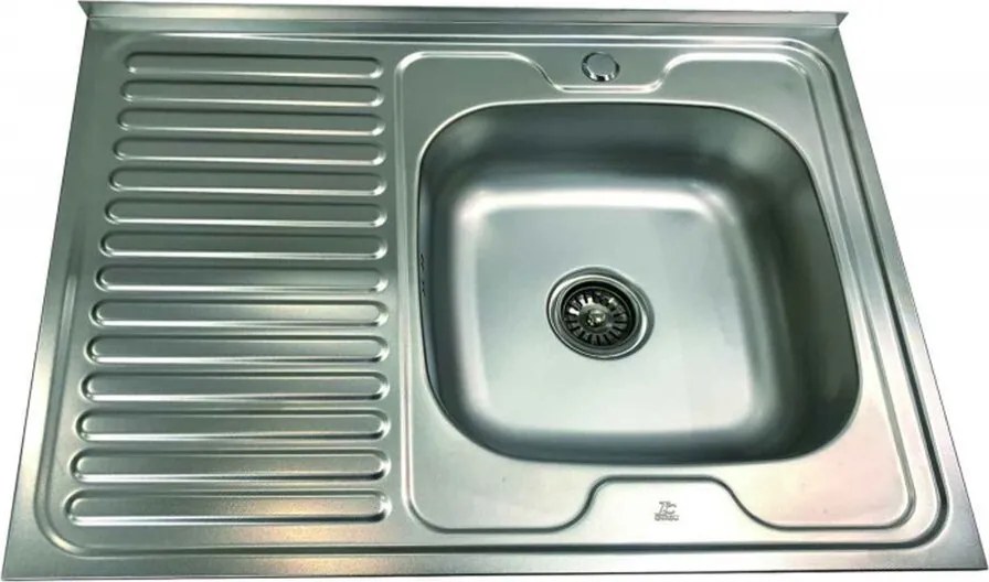 Chiuveta inox Inter Ceramic Alpaca cu o cuva cu picurator stanga finisaj inox satinat 86x60 cm