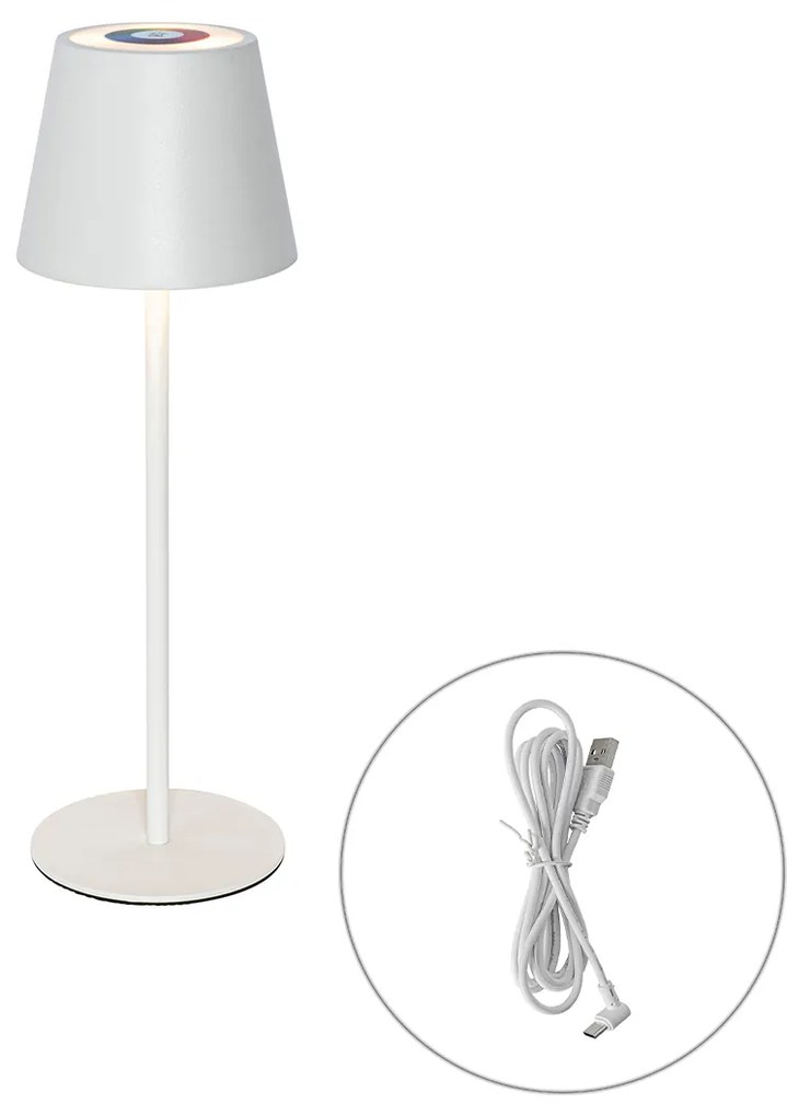 Lampă de masă albă incluzând LED reglabil și reîncărcabil RGB IP54 - Murdock