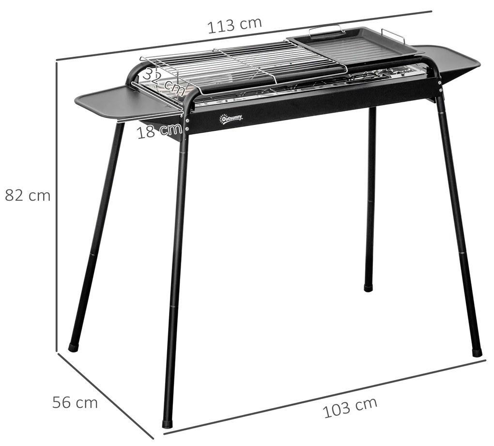 Gratar portabil cu carbune Outsunny, otel inoxidabil cu suporturi laterale | Aosom Romania