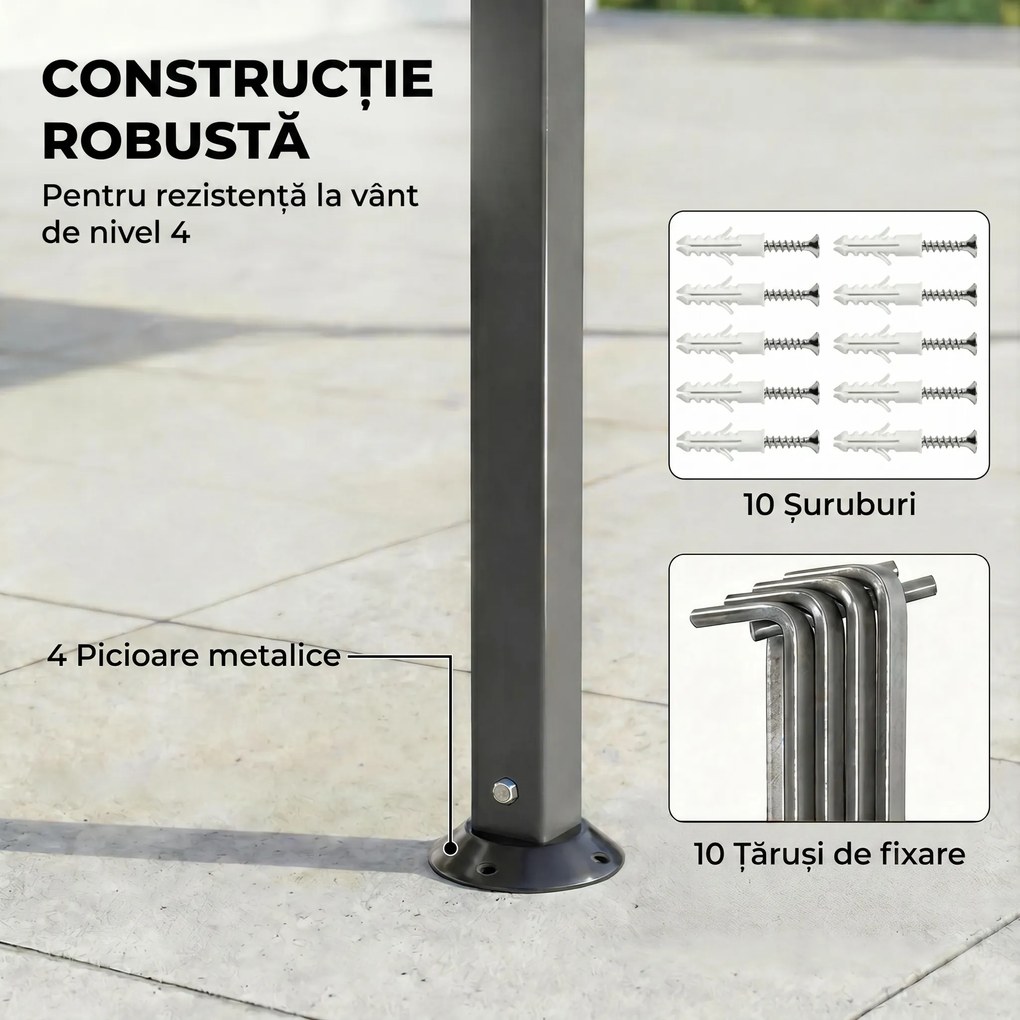 Outsunny Foișor de Grădină 3.2x3.2 m cu Acoperiș Extensibil, Foișor de Exterior cu Acoperiș Dublu Ventilat, Găuri de Drenaj, Cadru Metalic, pentru Grădină, Balcon, Petreceri, Terasă, UV30+, Gri Închis | Aosom Romania