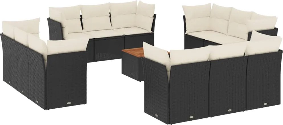 vidaXL Set mobilier de grădină cu perne, 13 piese, negru, poliratan