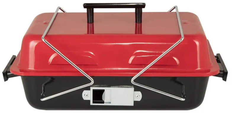 Grаtar pe cаrbuni Muhler 1003818, 40.5x26 cm, Cu capac, Gril galvanizat, Compact pentru calatorii, Rosu/Negru