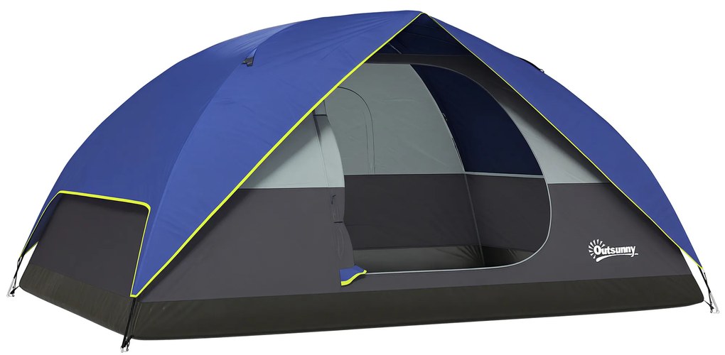 Outsunny Cort de camping 2-4 persoane, cort dôme familial impermeabil, cu fereastră, 2 buzunare, sac de transport, albastru închis | Aosom Romania