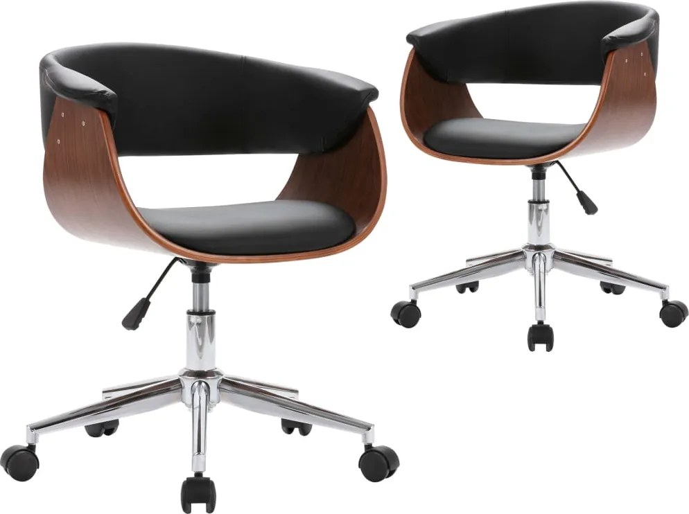 vidaXL Scaune de bucătărie pivotante, 2 buc. negru, piele ecologică