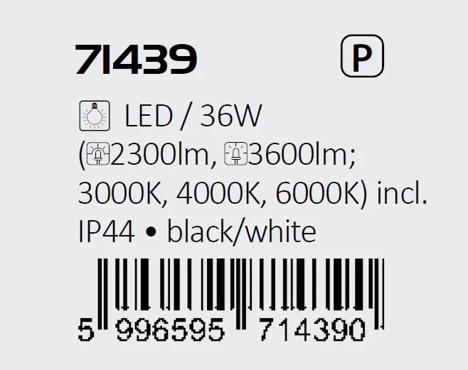 Plafoniera pentru baie, Protectie IP44 Alenzo D-42cm negru, alb