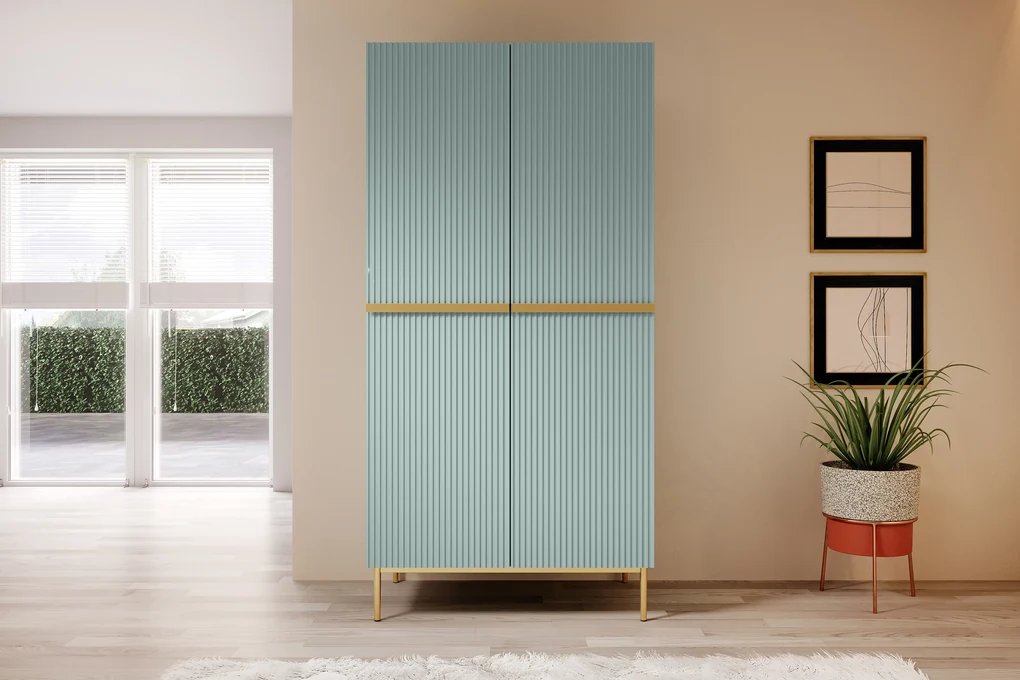 Dulap Nicole dormitor 100 cm - salvie MDF / picioare aurii