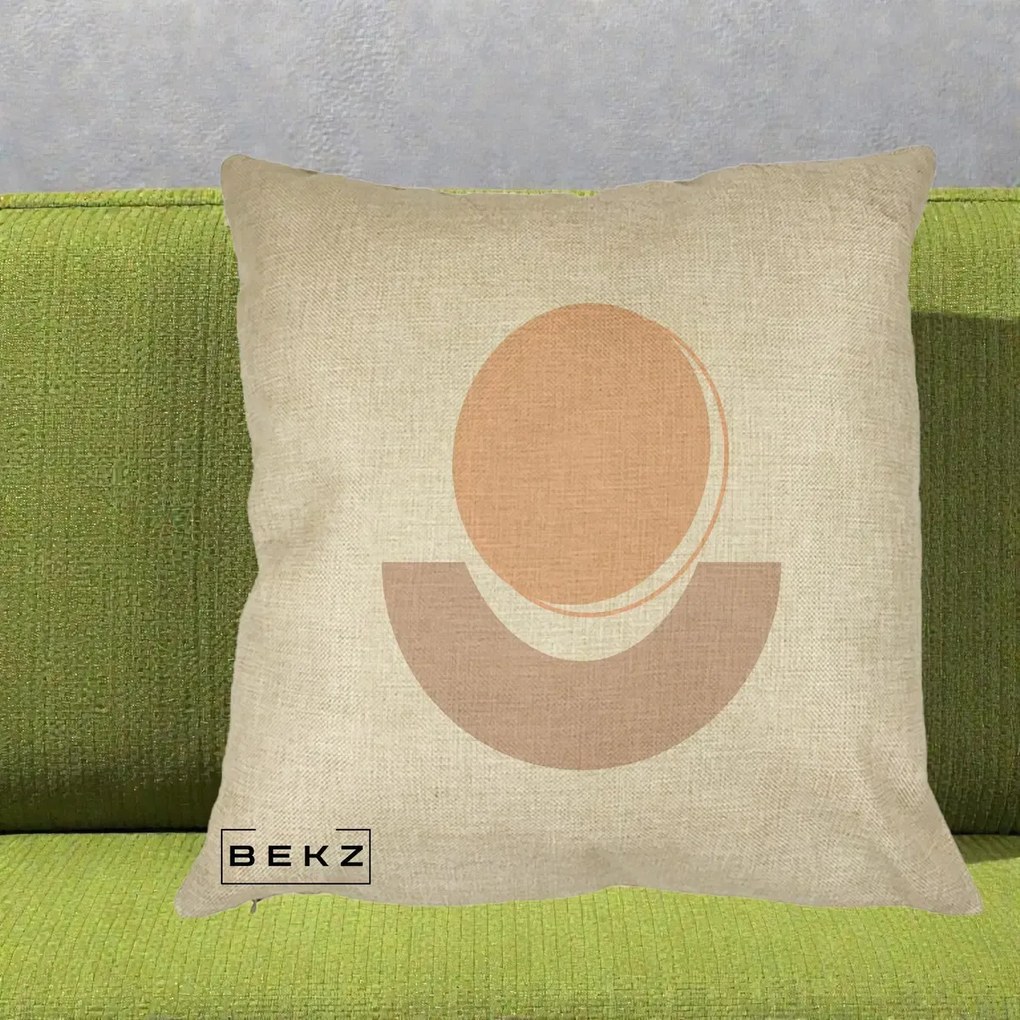 Perna Decorativa Geometric Boho Luna si Disc, 40x40 cm, Crem, Husa Detasabila, Perna Inclusa, BEKZ®