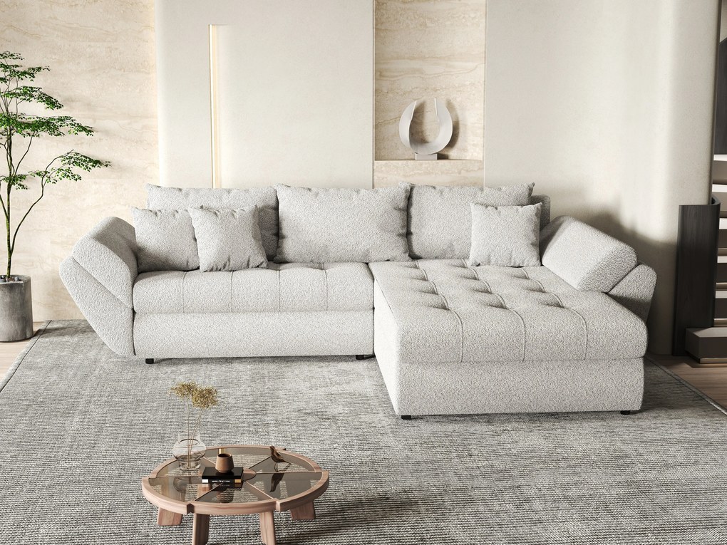 Colțar extensibil dumonde cu ladă de depozitare si sezut confortabil din spuma high-density, Loana Euphoria Dove II 270x185 cm