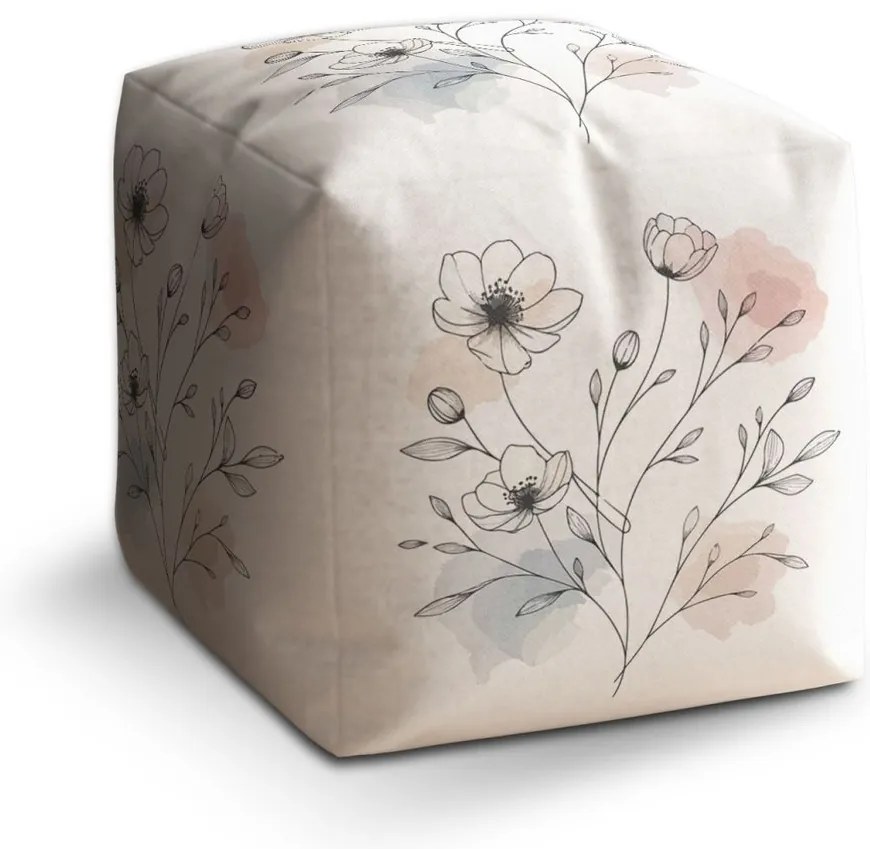 Taburet Cube linie florală, crem