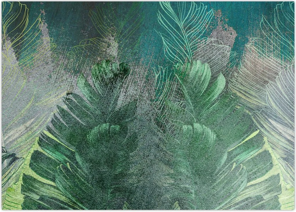 Tablou - Textura de beton cu frunze (70x50 cm)