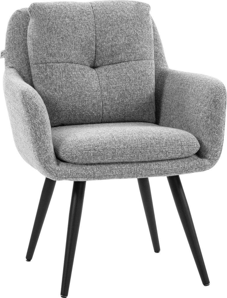 HOMCOM Scaun de accent modern, scaun tapițat cu picioare metalice, aspect de in, Gri deschis | Aosom Romania