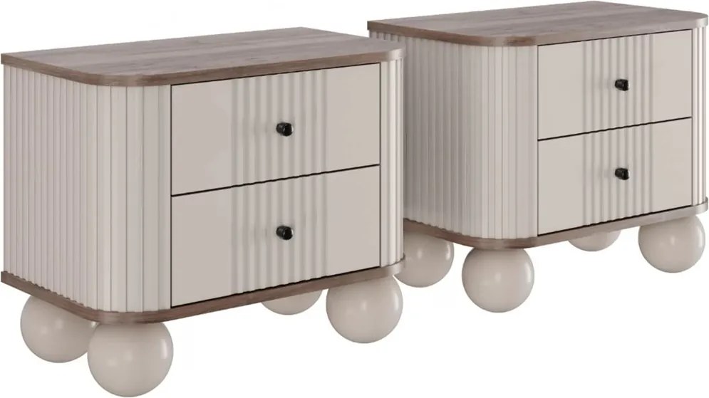 Set noptiere Vesper 56 cm - cașmir / nuc / mânere negre / picioare sferice